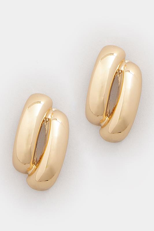 Gold Tone Double Curve Stud Earrings | Yours Clothing 2
