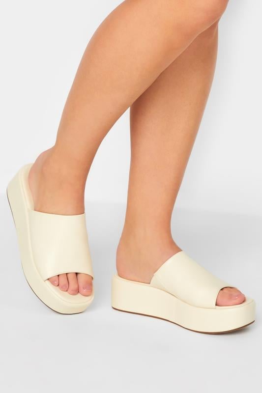 LIMITED COLLECTION White Platform Mule Sandals In E Wide Fit & EEE Extra Wide Fit |  Yours Clothing  1