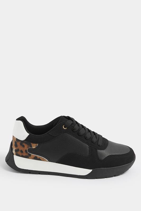 Black Leopard Print Panelled Runner Trainers In Extra Wide EEE Fit | Yours Clothing 2