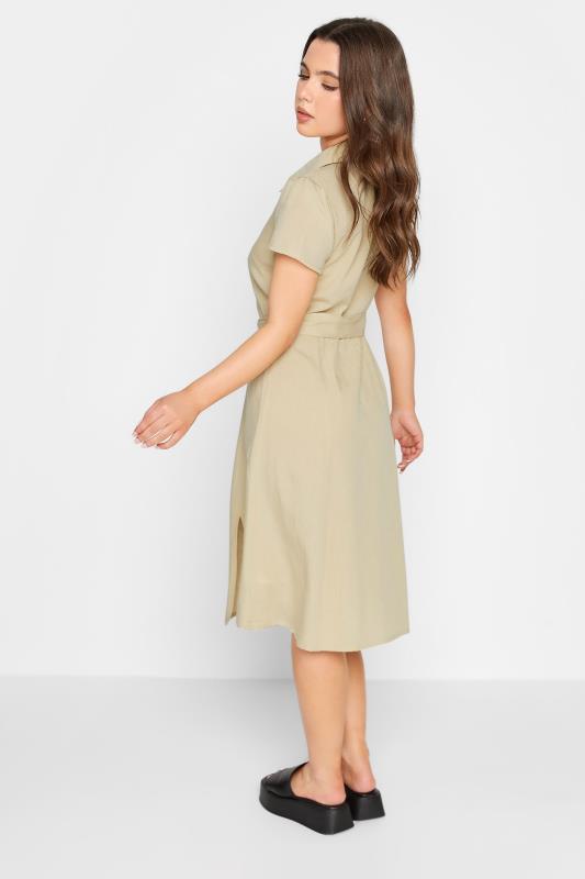 PixieGirl Petite Womens Stone Brown Linen Button Through Midi Dress | PixieGirl 4