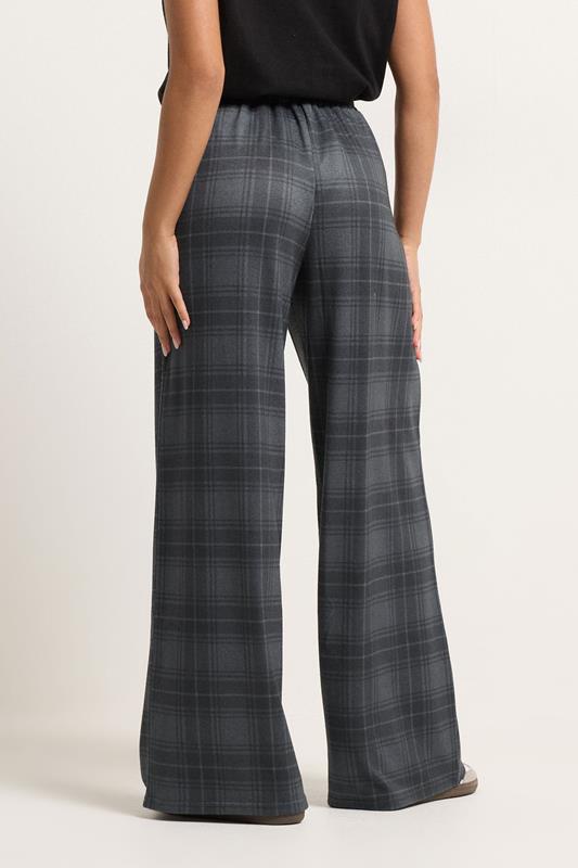 PixieGirl Petite Women's Grey Check Brushed Wide Leg Trousers | PixieGirl 2