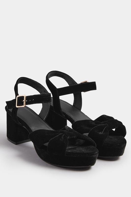 Plus Size  Yours Black Velvet Bow Strap Platform Heels In Extra Wide Fit