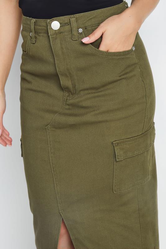 Petite Khaki Green Cargo Midi Skirt | PixieGirl 4