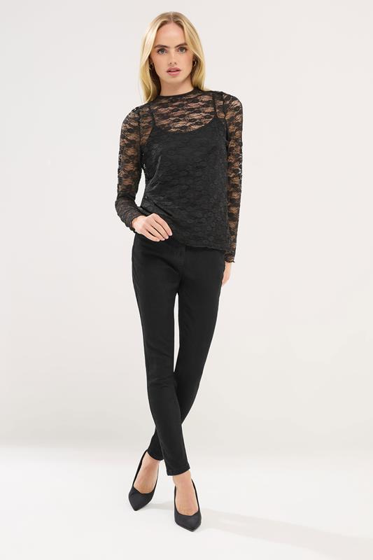 PixieGirl Petite Women's  Black Long Sleeve Lace Top | PixieGirl 2