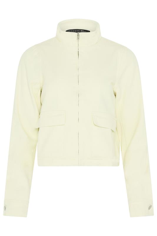 PixieGirl Petite Women's Lemon Yellow Funnel Neck Denim Jacket | PixieGirl 5