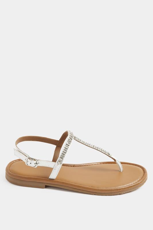White Diamante Toe Post Sandals In Extra EEE Wide Fit | Yours Clothing 2