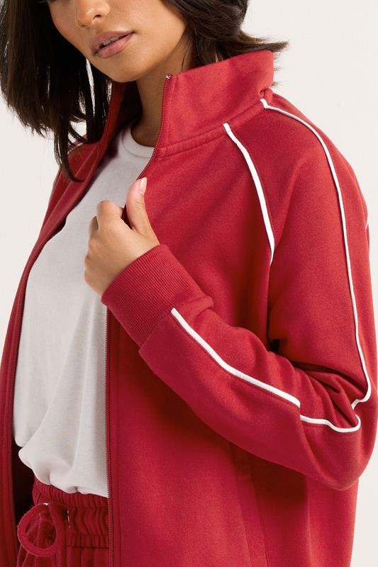 PixieGirl Petite Women's Red Contrast Piping Zip Sweatshirt | PixieGirl 5