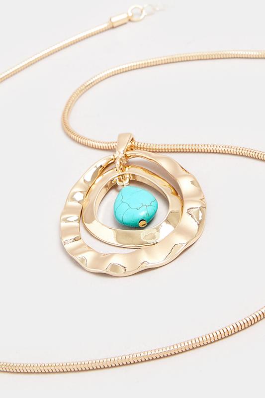 Gold Tone Stone Detail Circle Long Necklace | Yours Clothing 3