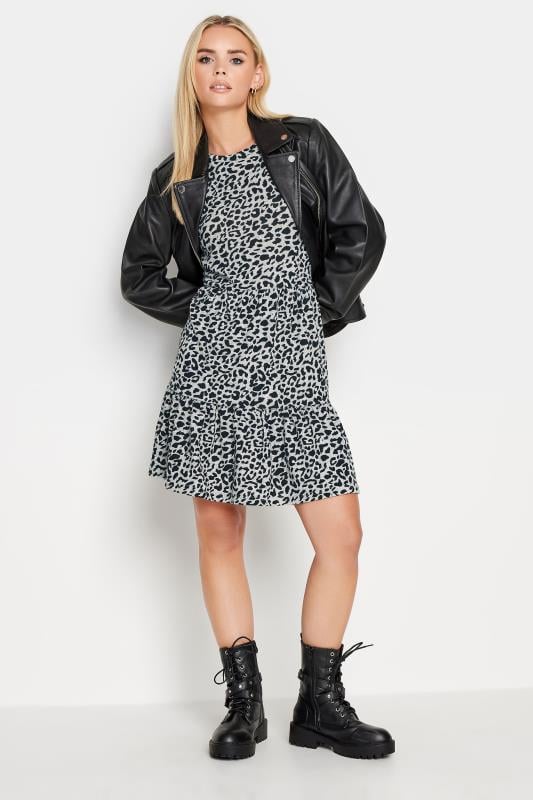 Petite  PixieGirl Grey Leopard Print Tiered Midi Dress