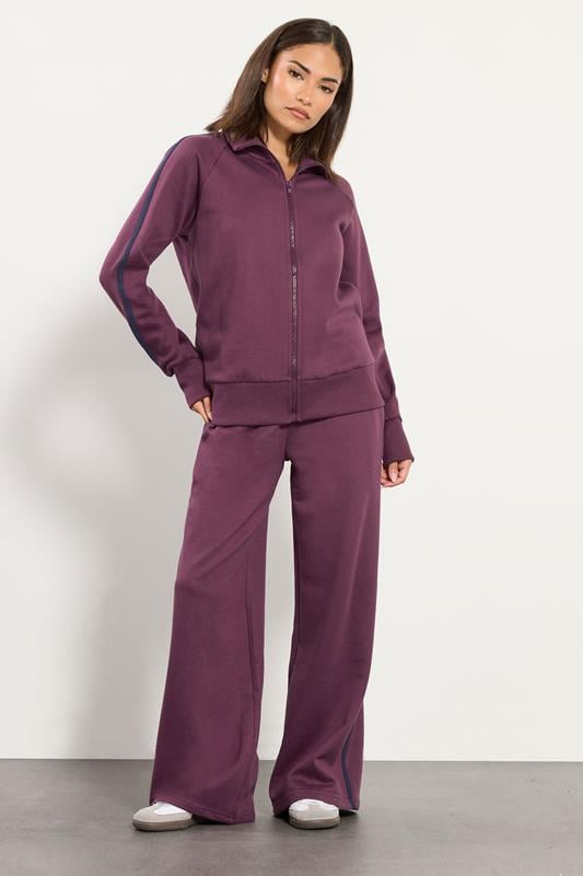 PixieGirl Petite Women's Burgundy Red Stripe Collar Zip Sweatshirt | PixieGirl  2