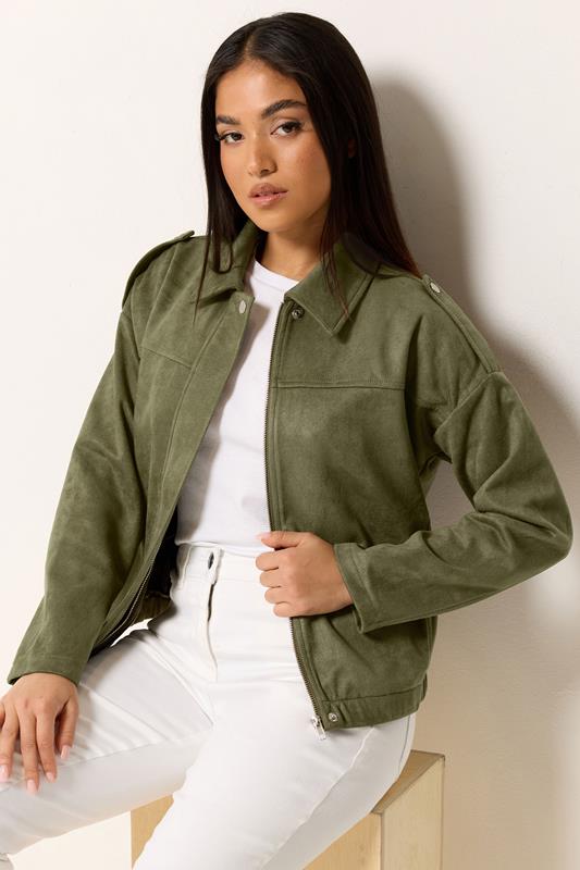  M&Co Petite Khaki Green Faux Suede Bomber Jacket