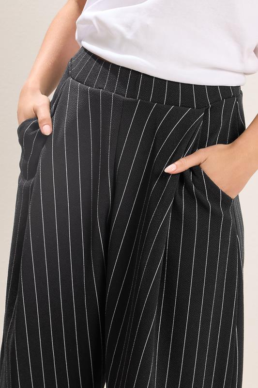 PixieGirl Petite Womens Black Stripe Barrel Leg Trousers | PixieGirl 4