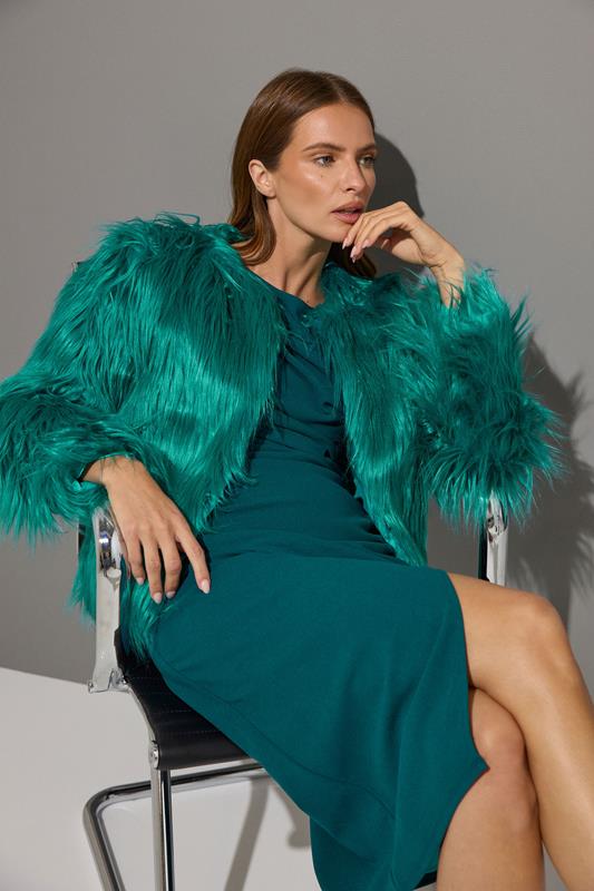 Women's  STAR Green Faux Fur Coat