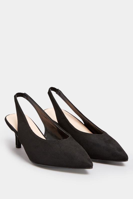 PixieGirl Black Slingback Kitten Heel Court Shoes In Standard Fit | PixieGirl 2