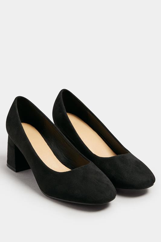 Black Faux Suede Mid Block Heel Court Shoes In Extra Wide EEE Fit | Yours Clothing 3