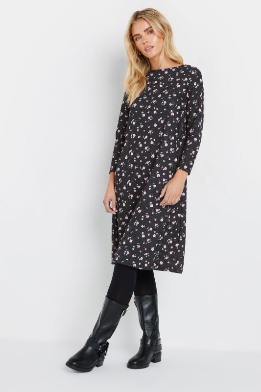 M&Co Petite Black Floral Print Ponte Swing Dress | M&Co 1