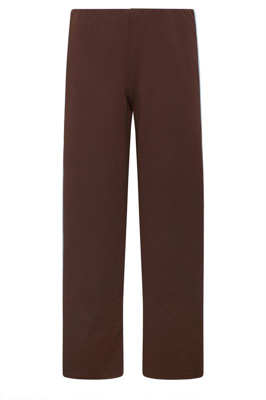 PixieGirl Petite Women's Chocolate Brown Side Stripe Scuba Wide Leg Trousers | PixieGirl 5