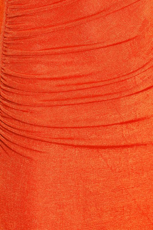 Petite Orange Ruched One Shoulder Midi Dress | PixieGirl 5