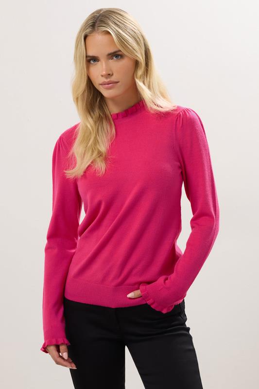  M&Co Petite Pink Frill Neck Knitted Jumper