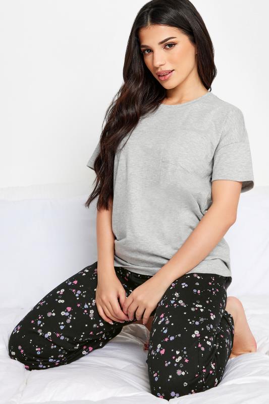 PixieGirl Petite Womens Grey Ditsy Floral Print Wide Leg Pyjama Set | PixieGirl 4