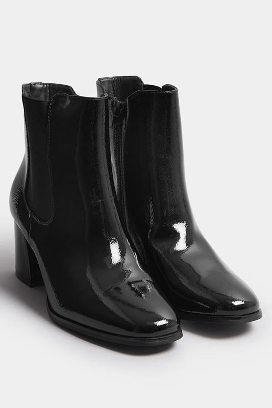 Black Patent Block Heel Chelsea Boots In Wide E Fit | Yours Clothing 1