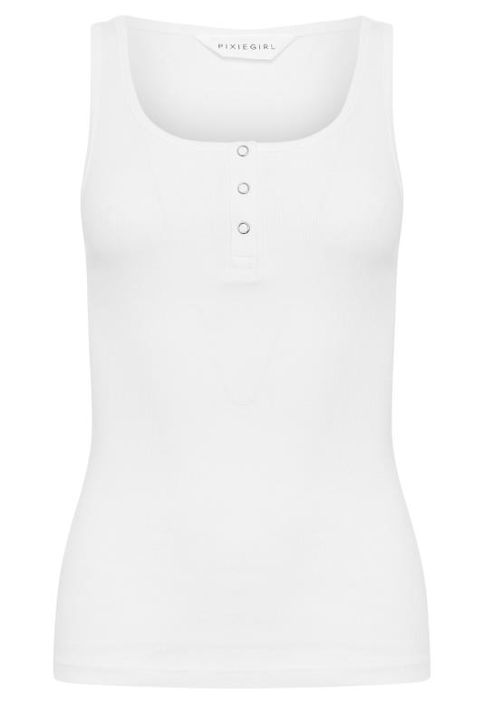 PixieGirl Petite Women's White Ribbed Popper Vest Top | PixieGirl 5