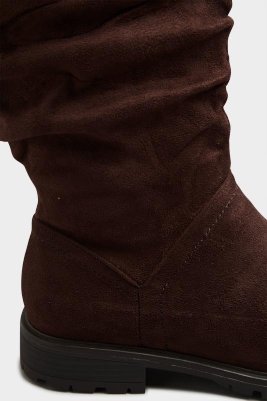 Chocolate Brown Ruched Cleated Boots In Wide E Fit & Extra Wide EEE Fit | Yours Clothing 6
