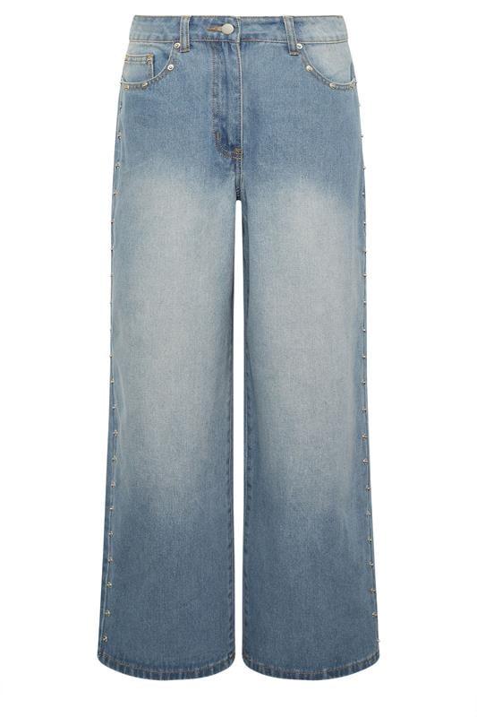 PixieGirl Petite Blue Rivet Non-Stretch Wide Leg Jeans | PixieGirl 5