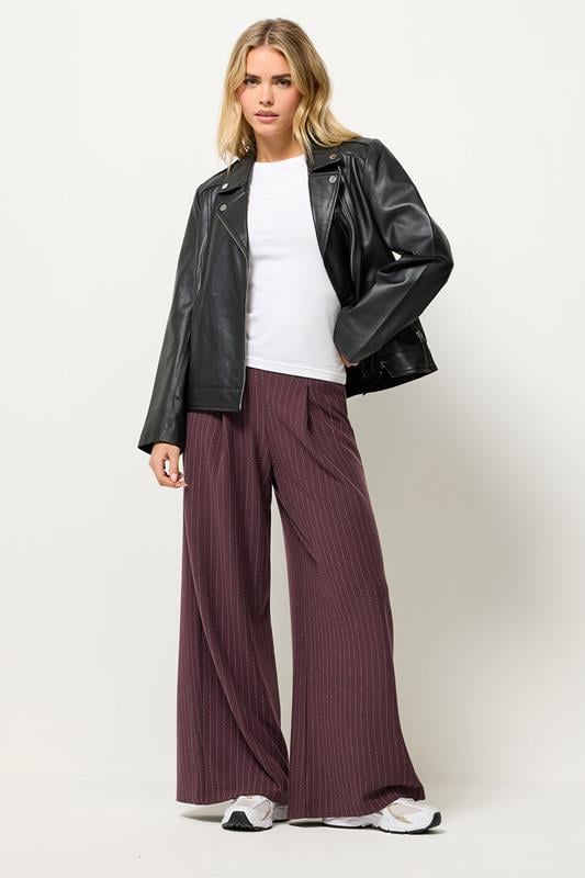 PixieGirl Petite Burgundy Red Pinstripe Palazzo Wide Leg Trousers