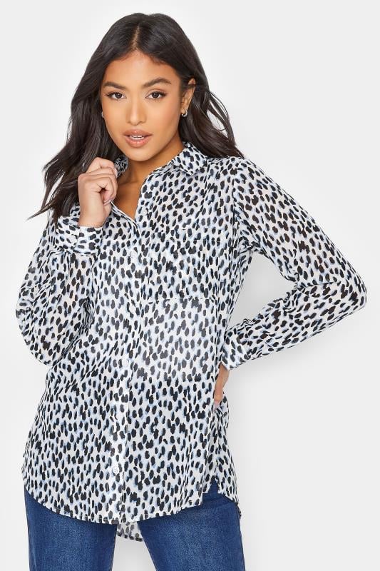 Petite Blue & White Leopard Print Oversized Shirt | PixieGirl 1