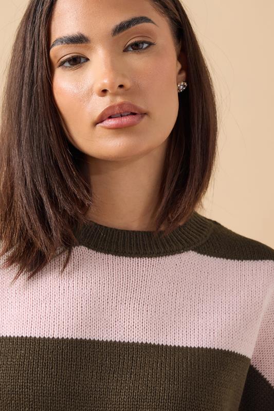 PixieGirl Petite Women's Pink & Brown Stripe Knit Jumper | PixieGirl 4