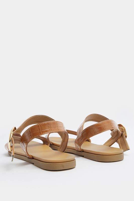 Brown Croc Buckle Detail Sandals In Wide E Fit | Yours Clothing 4