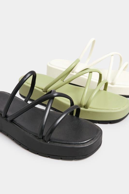 PixieGirl Black Strappy Flatform Sandals In Standard Fit | PixieGirl 6