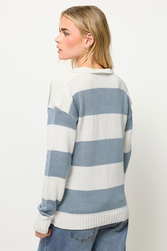 PixieGirl Petite Women's Blue Stripe Knitted Rugby Jumper | PixieGirl 3