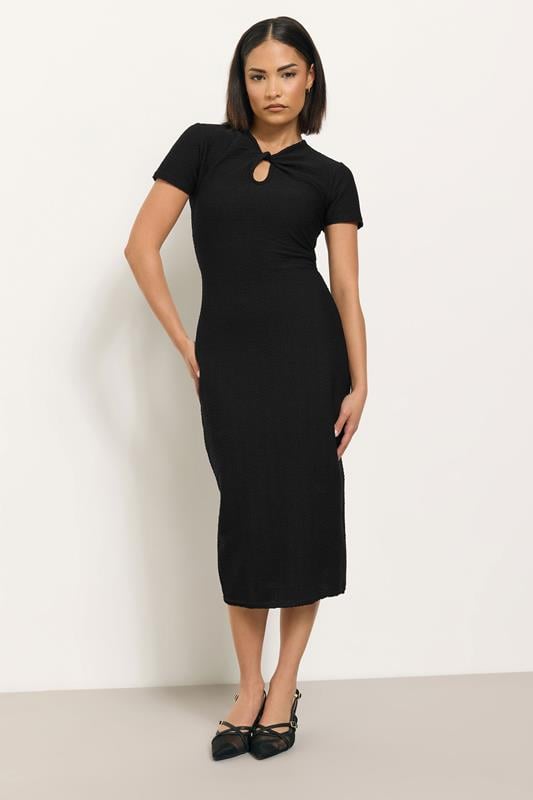 Petite  PixieGirl Petite Black Twist Neck Textured Midi Dress