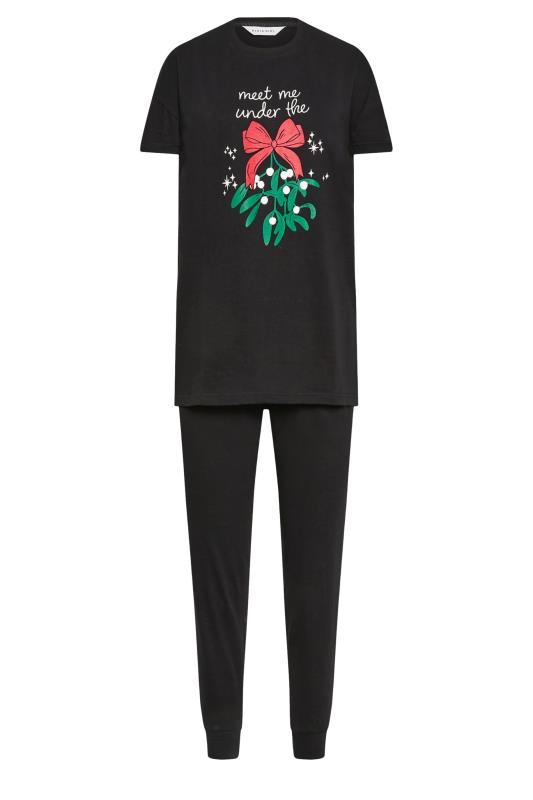 PixieGirl Black Mistletoe Print Christmas Pyjama Set | PixieGirl  6