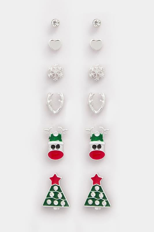 6 PACK Silver Tone Novelty Christmas Earrings Set | Yours Clothing 3