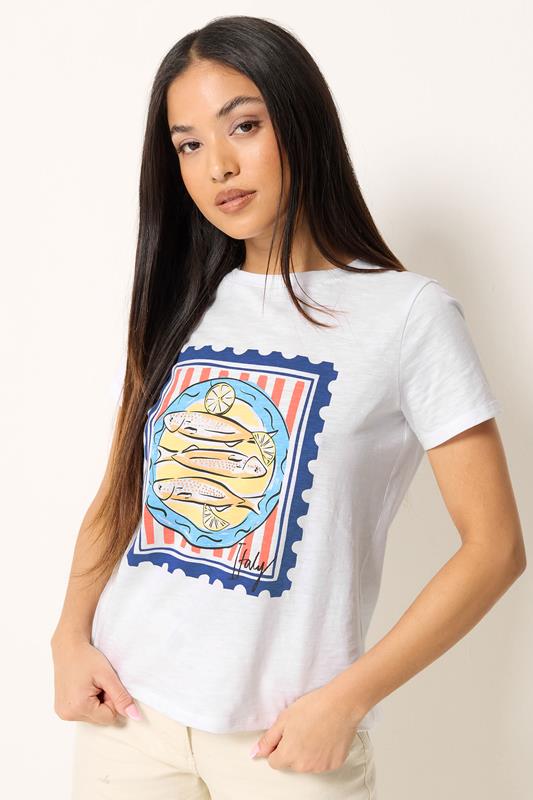 M&Co Petite White Sardine Graphic Print Cotton T-Shirt