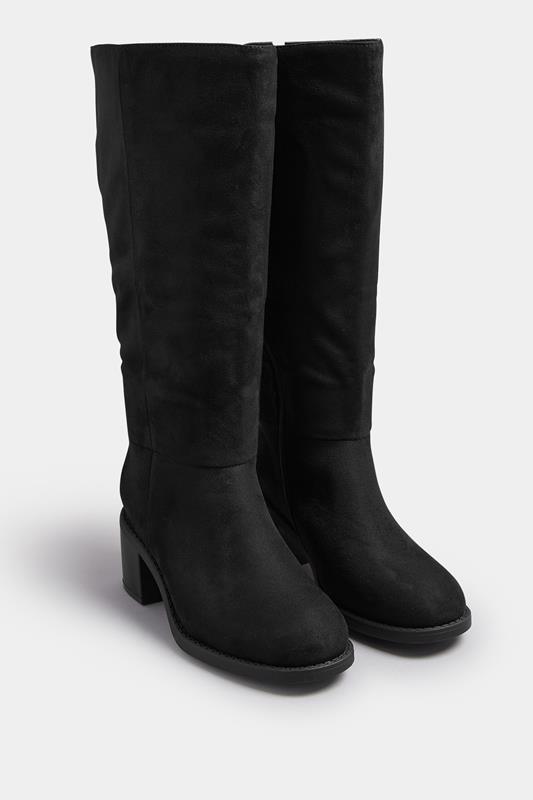 Black Faux Suede Block Heel Knee High Boots In Wide E Fit & Extra Wide EEE Fit | Yours Clothing 2