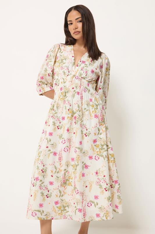 PixieGirl Petite Pink Floral Midi Tea Dress