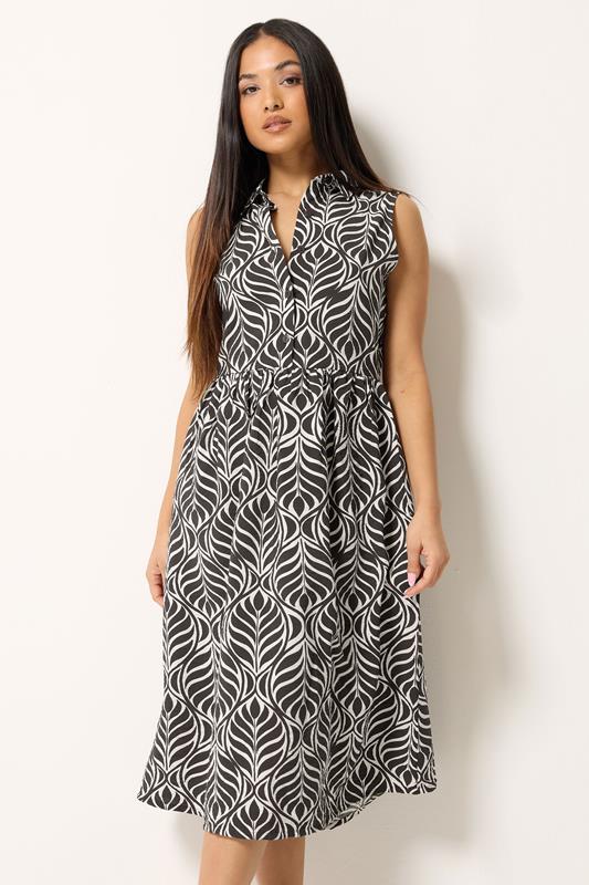  M&Co Petite Chocolate Brown Abstract Print Sleeveless Shirt Dress