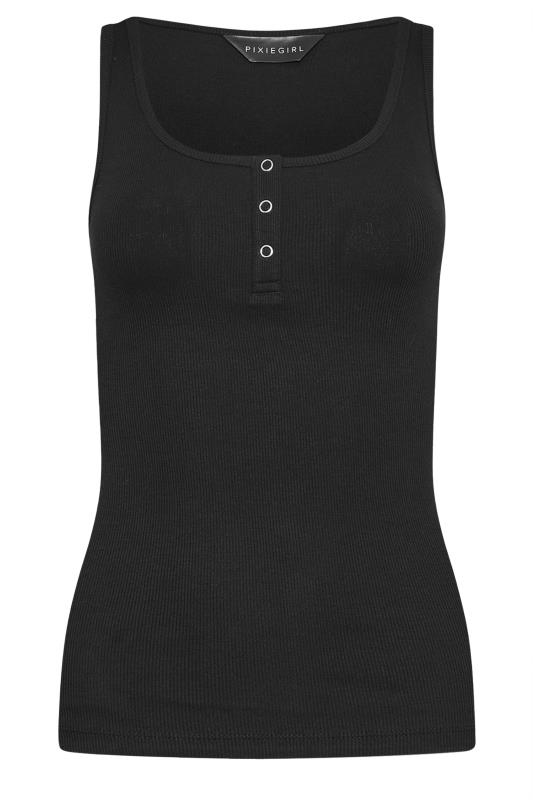 PixieGirl Petite Women's Black Ribbed Popper Vest Top | PixieGirl 5