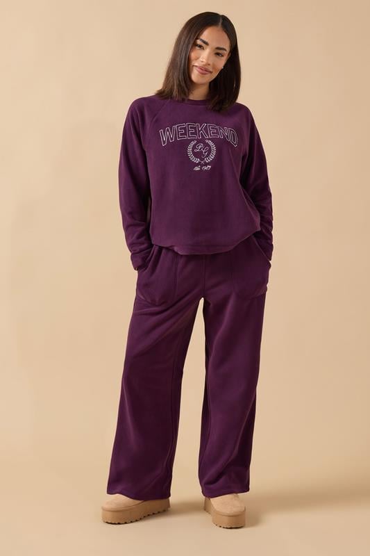 PixieGirl Petite Women's Burgundy Red 'Weekend' Slogan Fleece Lounge Top | PixieGirl 2