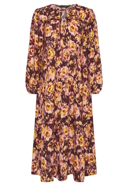 Petite  PixieGirl Petite Brown Blurred Floral Ruffle Dress