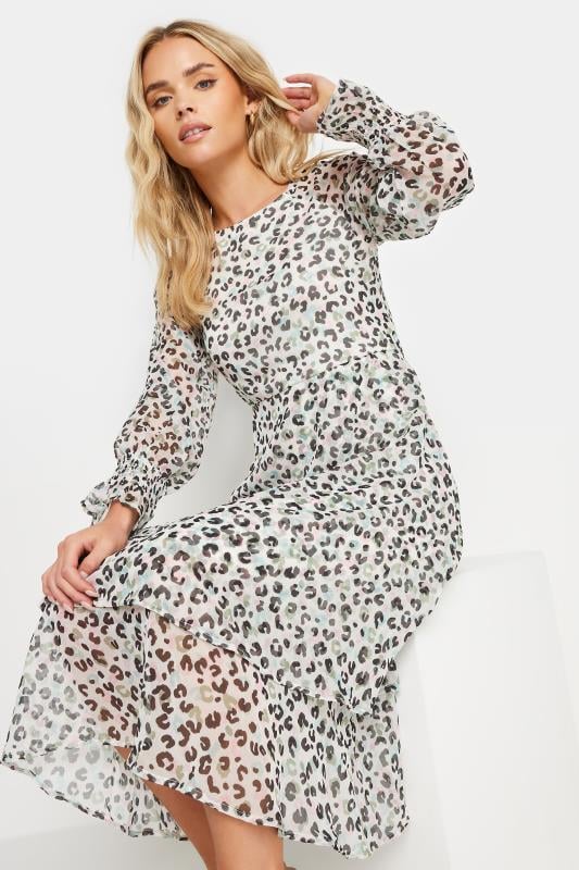 PixieGirl Petite Women's Ivory White Leopard Print Midi Dress | PixieGirl 4