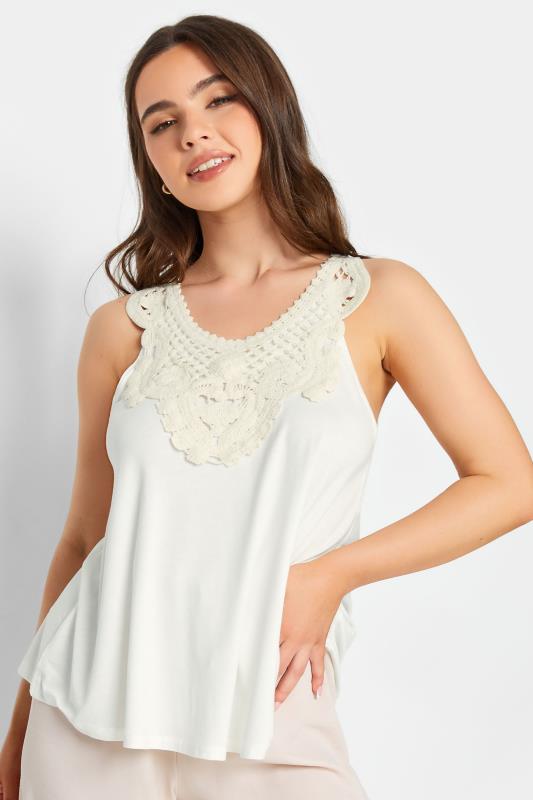 Petite  PixieGirl White Crochet Trim Vest Top