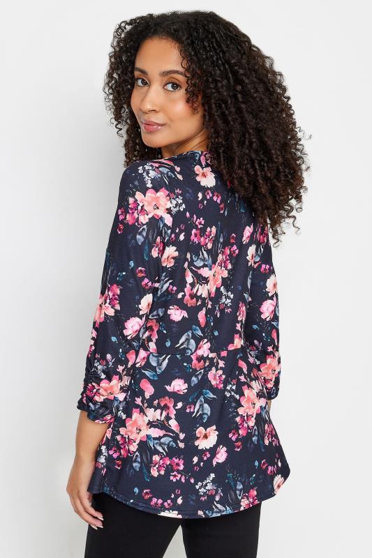 M&Co Petite Navy Blue Floral Twist Front Top | M&Co 2