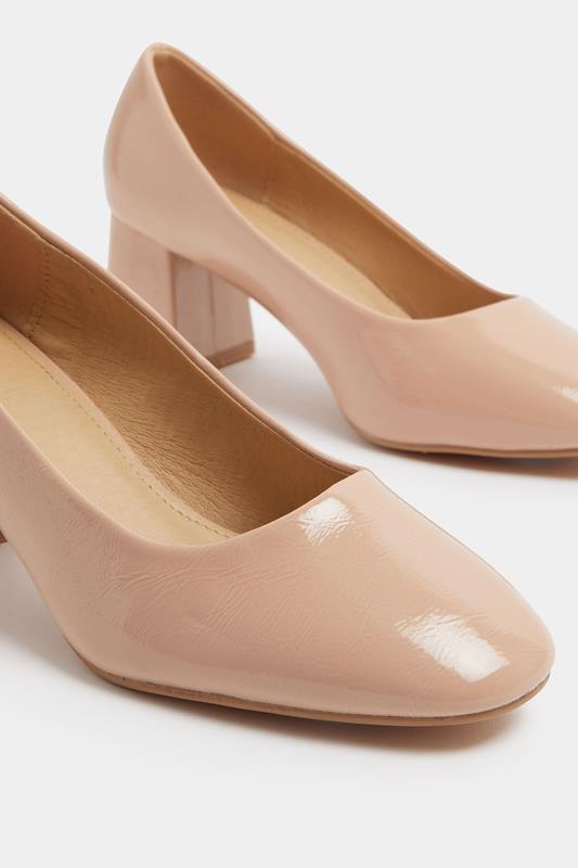 Nude Faux Leather Block Heel Court Shoes In Extra Wide EEE Fit | Yours Clothing 5