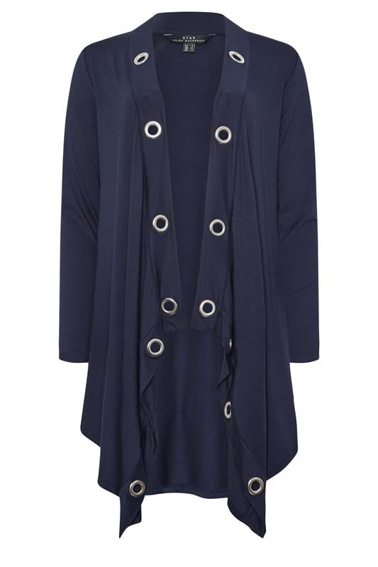 Women's  STAR Navy Blue Eyelet Detail Waterfall Cardigan