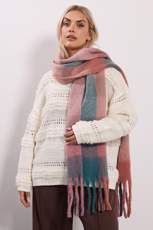 Plus Size  Yours Pink Checked Soft Touch Scarf